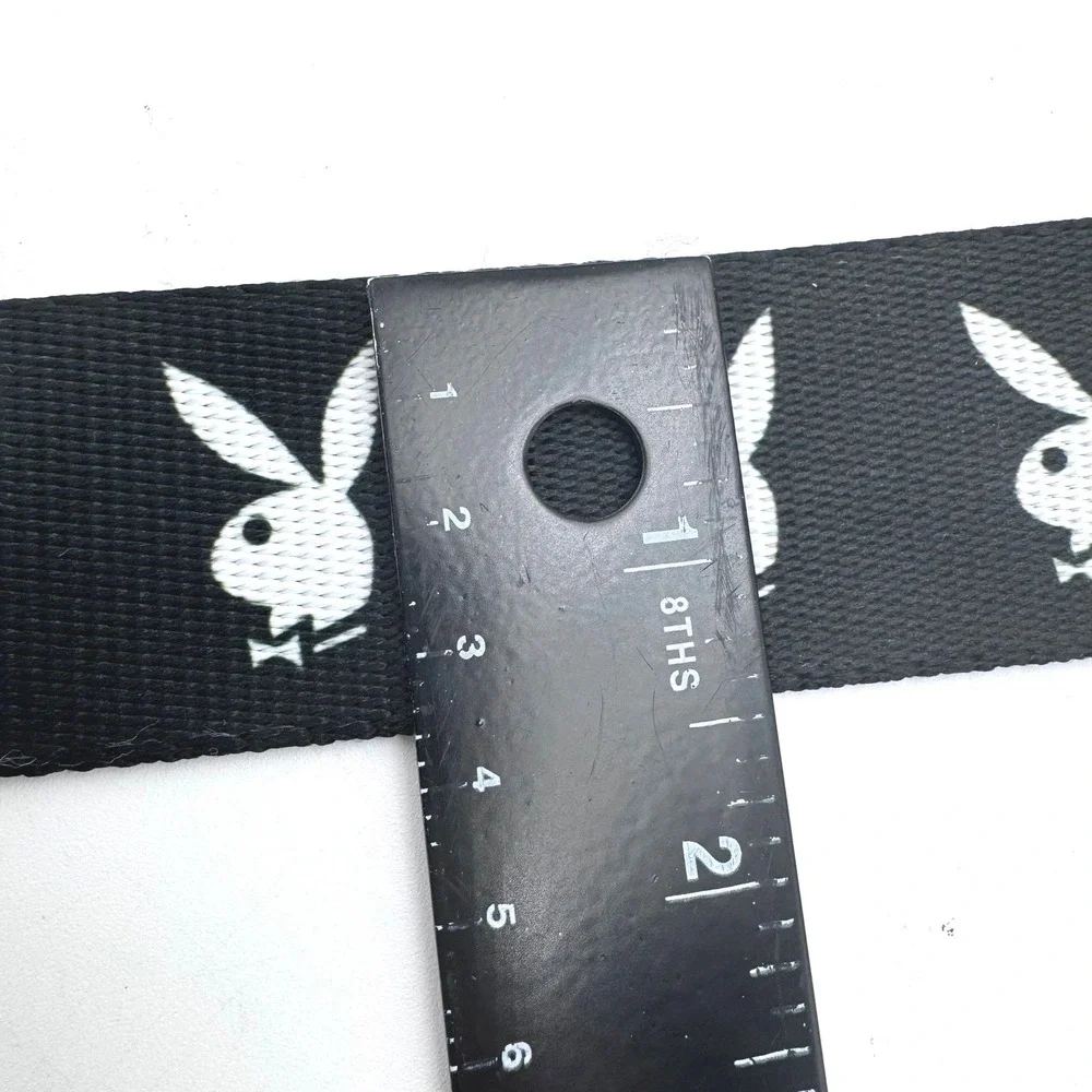 PLAYBOY‎ Men's Black Web Belt Bunny Logo Canvas Adjustable Flip Top Buckle 53